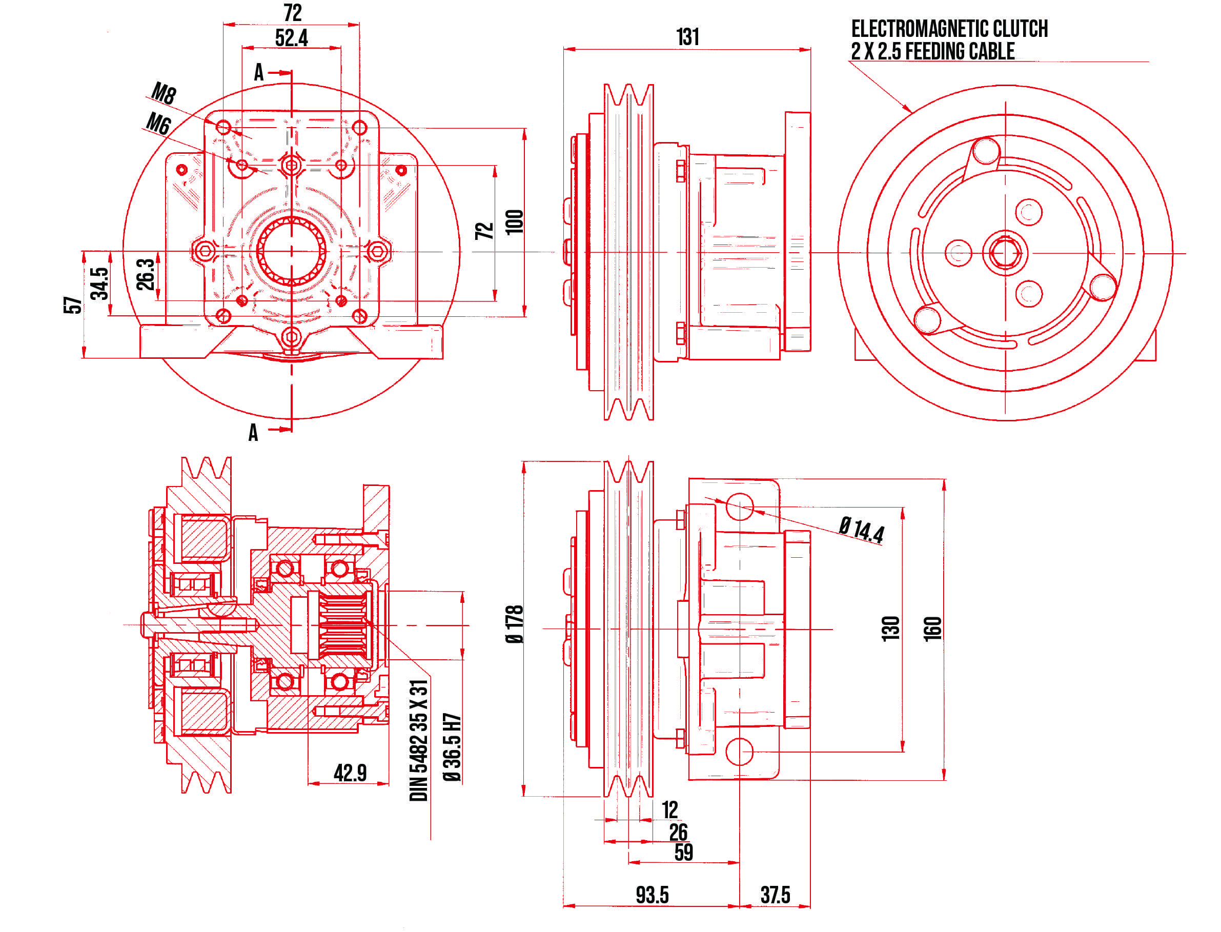 BORELLI ELECTROMAGNETIC CLUTCH 7 INCH PULLEY - Image 2