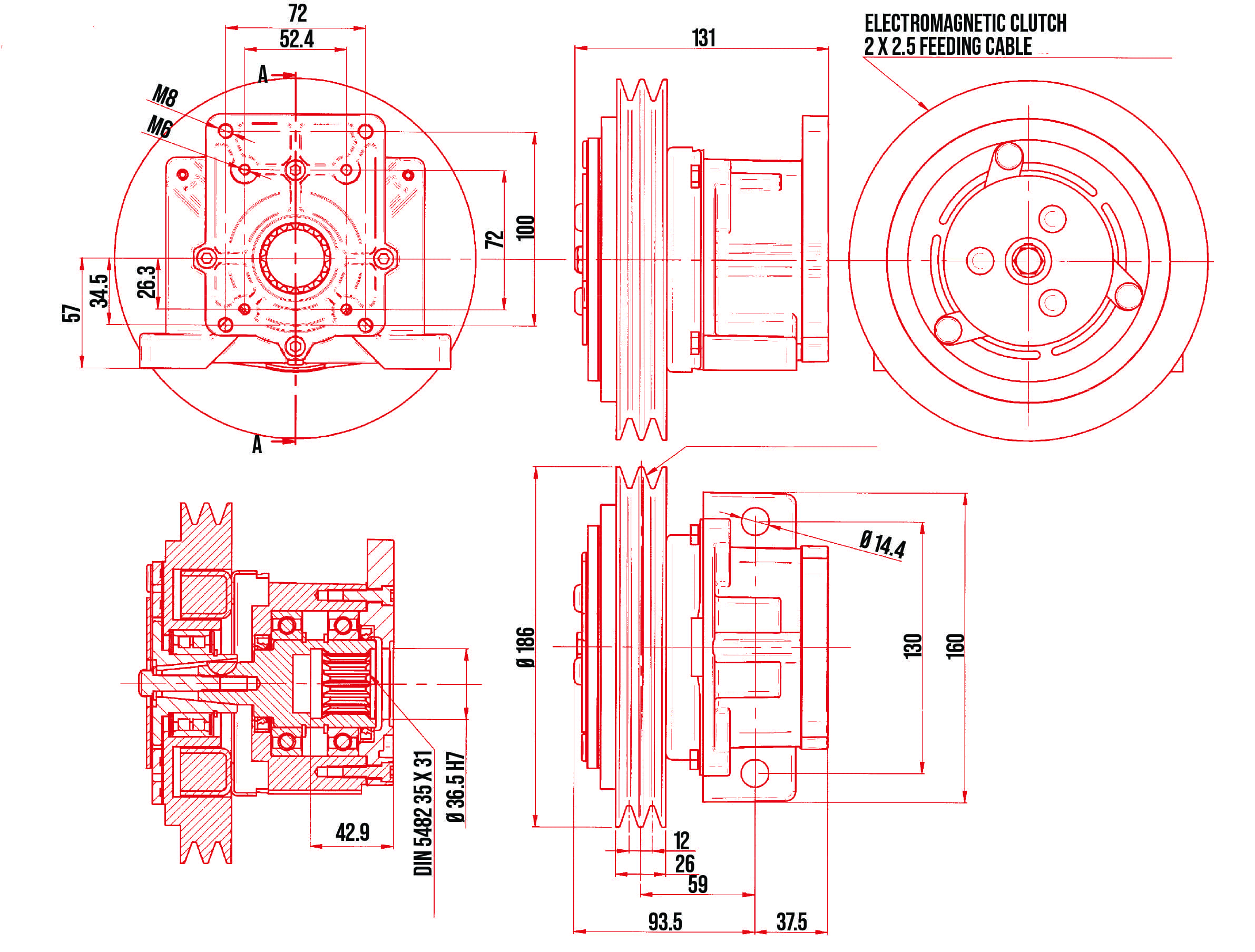BORELLI ELECTROMAGNETIC CLUTCH 7.3 INCH PULLEY - Image 2