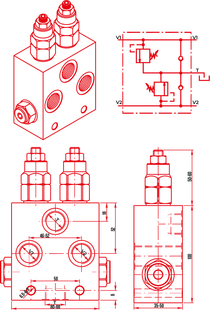 CBF RELIEF VALVE 5 PORT CROSSLINE